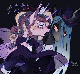 alternative_fashion bat_wings blue_hair clothed clothing crown dress duo eyelashes eyeshadow fangs female female/female feral ferronniere goth hair headgear horn lipstick makeup membrane_(anatomy) membranous_wings multicolored_hair official_alternate_costume red_eyes teeth tiara victorian_goth wings peachmichea friendship_is_magic hasbro my_little_pony my_little_pony:_magic_princess mythology princess_cadance_(mlp) queen_chrysalis_(mlp) vampire_cadance vampire_hunter_chrysalis arthropod bat bat_pony changeling_(mlp) equid equine hybrid mammal mythological_creature mythological_equine vampire winged_unicorn digital_media_(artwork) hi_res