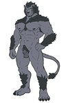 animal_genitalia arm_tuft balls fangs fur genitals grey_body grey_fur inner_ear_fluff leg_tuft male muscular nipples nude sheath solo tail teeth tuft howling4uwu final_fantasy final_fantasy_xiv square_enix felid hrothgar mammal