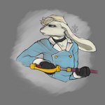 anthro clothing collar femboy long_ears male melee_weapon rapier solo sword unsheathing_sword unsheathing_weapon weapon geno28_(artist) prince_kanin_(geno28) lagomorph leporid mammal rabbit 1:1 watermark