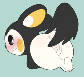 anus blush covering covering_self female genitals simple_background solo vulva porldraws nintendo pokemon emolga generation_5_pokemon pokemon_(species) hi_res