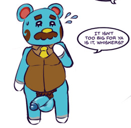 anthro balls big_penis body_hair chest_hair chibi facial_hair genitals humanoid_genitalia humanoid_penis male male_anthro mustache mutton_chops penis pubes solo text daxhush animal_crossing nintendo beardo_(animal_crossing) bear mammal english_text low_res