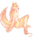 anthro bdsm bondage bound breasts female nipples nude pawpads paws rope side_boob solo submissive submissive_female tail uaykan canid canine canis mammal wolf 2006