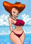 anthro big_breasts bikini breasts clothed clothing female looking_at_viewer nipple_outline sea solo swimwear two-piece_swimsuit water zaboom disney goof_troop peg_pete canid canine canis domestic_dog mammal