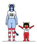 blue_body blue_skin bodily_fluids bowl_cut clothing cum cum_drip cum_in_pussy cum_inside cum_pool dripping duo female genital_fluids genitals hair horn legwear long_hair male male/female not_furry penis red_body red_skin spade_tail stockings tail arcnod meme_clothing anne_(arcnod) masca_(arcnod) demon humanoid imp meme