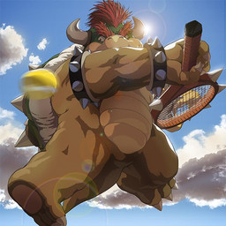 anthro ball big_muscles bracelet cloud cloudy_sky holding_racket holding_tennis_racket jewelry male muscular muscular_anthro muscular_male nude shell sky solo sport sun tennis tennis_ball tennis_racket masabowser mario_bros mario_tennis nintendo bowser koopa scalie 1:1 2016 japanese_description