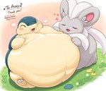 2023 belly big_belly blush cinccino crumbs duo feral food generation_5_pokemon gomuhimo immobile messy_eater morbidly_obese morbidly_obese_feral nintendo obese obese_feral overweight overweight_feral pokemon pokemon_(species)