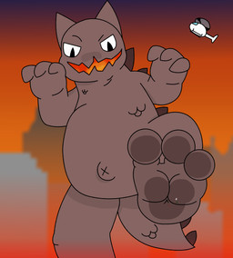 3_toes aircraft city cityscape claws cocky destroyed_building destruction feet female feral foot_crush foot_fetish foot_focus group helicopter macro raised_leg scales smile spikes spikes_(anatomy) squish stomping_pov stuck_to_foot tail toes vehicle mini_mogsey mewgenics pyrophina_(mewgenics) felid feline kaiju lizard mammal reptile scalie hi_res