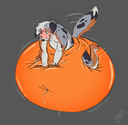 5_fingers ambiguous_gender anthro big_diaper black_nose black_pawpads blush blush_lines bodily_fluids breath brown_body brown_fur brown_tail cum cum_drip cum_in_diaper diaper diaper_fetish dipstick_tail dripping drooling duo fingers floppy_ears flying_sweatdrops fur genital_fluids grey_background grey_body grey_ears grey_fur grey_spots grey_tail grey_tail_tip hand_on_diaper high-angle_view huge_diaper hyper_diaper inflatable inflatable_diaper looking_pleasured markings motion_lines multicolored_body multicolored_fur multicolored_tail one_eye_closed open_mouth orgasm pawpads saliva simple_background sitting sitting_on_diaper spots spotted_body spotted_fur spotted_markings spotted_tail sweat sweatdrop tail tail_markings tail_motion tailwag teeth three-quarter_view tongue tongue_out touching_diaper unclean_diaper puffybuttcorgi beta_(betaetadelota) animate_inanimate australian_shepherd canid canine canis diaper_creature domestic_dog herding_dog living_inflatable mammal pastoral_dog sheepdog full-length_portrait hi_res portrait signature story story_in_description