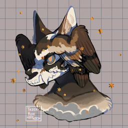 anthro blue_eyes bone brown_body brown_ears brown_fur brown_wings dark_wings fangs fur skull skull_head tan_body tan_ears tan_fur tan_wings teeth white_body white_ears white_fur wings wings_on_head nowheremotel ethereal_(nowheremotel) canid canine mammal 1:1 2022 headshot_portrait hi_res portrait watermark