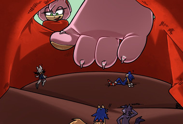 4_toes anthro claws clothing extreme_size_difference feet female female/female foot_fetish foot_focus foot_play group inside_clothing inside_shoe insole male male/female micro size_difference toe_claws toes trapped_in_clothing trapped_in_footwear trapped_in_shoe iddyyart sega sonic_the_hedgehog_(series) amy_rose fan_character rouge_the_bat sonic_the_hedgehog bat eulipotyphlan hedgehog mammal hi_res