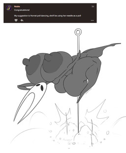 anthro areola big_areola big_breasts big_butt big_nipples biped breasts butt dancing exclamation_point female huge_breasts huge_butt huge_thighs hyper hyper_breasts melee_weapon nipples nude pole pole_dancing solo text thick_thighs weapon white_text tasteofchoklit hollow_knight_(franchise) team_cherry hornet_(hollow_knight) arthropod 2025 absurd_res digital_media_(artwork) english_text hi_res monochrome