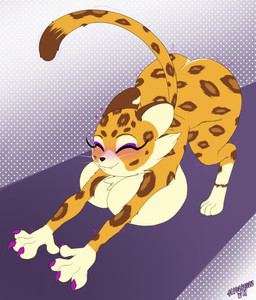 anthro ass_up big_breasts big_butt breasts butt countershading female fur huge_breasts huge_thighs markings nude solo spots spotted_body spotted_fur stretching thick_thighs wide_hips wolfmask kirby_(series) kirby_and_the_forgotten_land nintendo clawroline felid leopard mammal pantherine hi_res