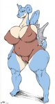 anthro anthrofied big_breasts breasts cleavage clothed clothing countershading female huge_breasts nipple_outline one-piece_swimsuit pokemorph pose simple_background slightly_chubby solo swimwear thick_thighs white_background upai nintendo pokemon generation_1_pokemon lapras pokemon_(species) 2020 hi_res signature