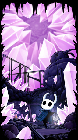 2_horns ambiguous_gender black_body black_eyes cloak clothing crystal detailed_background duo empty_eyes holding_lantern horn lamp lantern melee_weapon nail_(weapon) orange_eyes pink_crystals railway_track rock scenery walking weapon weapon_on_back latiar sol-lar-bink hollow_knight_(franchise) team_cherry crystal_guardian_(hollow_knight) the_knight_(hollow_knight) arthropod infected_(species) vessel_(species) 2025 9:16 absurd_res hi_res