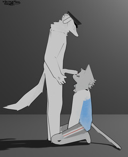 anthro balls bottomwear clothing duo eyes_closed foreskin fur genitals grey_body grey_fur hat hat_only headgear headgear_only headwear headwear_only humanoid_genitalia humanoid_penis kneeling looking_back male male/male mostly_nude mouth_closed nude penis shorts simple_background squiggle_mouth tail unretracted_foreskin white_body white_fur waninggibbous mau_makan_apa general_aditya gix_busok borzoi canid canine canis domestic_cat domestic_dog felid feline felis hunting_dog mammal sighthound 3d_(artwork) blender_(artwork) blender_eevee_(artwork) digital_media_(artwork) hi_res
