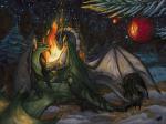 detailed_background duo female feral male membrane_(anatomy) membranous_wings night ornament outside sky spines star starry_sky tail wings natoli european_mythology mythology sedyana dragon mythological_creature mythological_scalie scalie western_dragon 2018 traditional_media_(artwork)