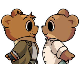 anthro bottomwear chibi clothing duo kemono male pants shirt simple_background smile standing topwear white_background young ham_won_art ernest_and_celestine bolero_(ernest_and_celestine) ernest_(ernest_and_celestine) bear mammal 2025 5:4 hi_res