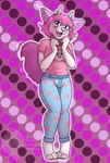 anthro antlers female happy heart_pattern horn looking_at_viewer open_mouth pink_body radioactive_wolves simple_background smile solo grumpy_griffin_creations marvelous_managerie canid canine deer hybrid mammal digital_media_(artwork) hi_res