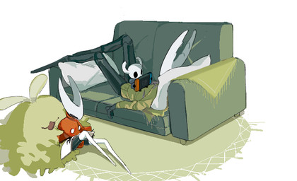 2_horns ambiguous_gender anthro black_body black_eyes book bottomless cloak clothed clothing empty_eyes fluffy footwear furniture group holding_nintendo_switch holding_object hoodie hoodie_only horn knee_highs legwear lying lying_on_sofa narrowed_eyes on_back on_sofa pillow pose reading reading_book resting sitting sitting_on_another size_difference smile socks sofa squint topwear topwear_only trio white_clothing white_footwear white_socks milktea25424633 hollow_knight:_silksong hollow_knight_(franchise) nintendo nintendo_switch team_cherry hollow_knight_(character) hornet_(hollow_knight) the_knight_(hollow_knight) flea_(hollow_knight:_silksong) vessel_(species) digital_drawing_(artwork) digital_media_(artwork) full-length_portrait portrait shaded female_(lore)