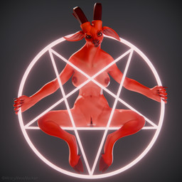 anthro anus balls big_penis breasts female genitals glowing horn long_ears looking_at_viewer nude occult_symbol orange_eyes penis pentagram pose simple_background solo spread_legs spreading symbol tongue tongue_out vulva mess_maker sladdoska_(modeler) chert_(sladdoska) bovid caprine caprine_demon demon goat_demon mammal 1:1 3d_(artwork) digital_media_(artwork) hi_res pinup