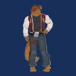 alternative_fashion anthro belt belt_buckle bottomwear buckle clothing denim denim_bottomwear denim_clothing digitigrade ear_piercing eyebrows facial_hair floppy_ears floral_pattern flower_piercing freckles fur gradient_hair green_eyes hair hippie jacket jeans jock letterman_jacket male midriff muscular muscular_male mustache pants peace_symbol piercing pubes rim_light ring_(jewelry) shirt smile solo thick_eyebrows topwear undershirt yellow_body yellow_fur cerberussenn brady_prentiss_(cerberussenn) bird_dog canid canine canis domestic_dog golden_retriever hunting_dog mammal retriever 1:1 absurd_res alpha_channel hi_res signature