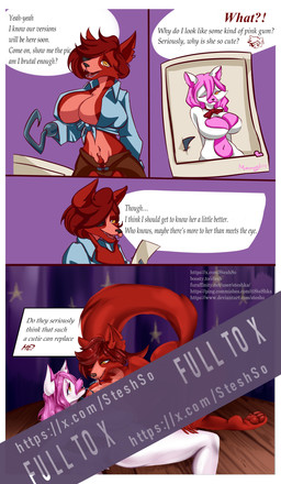 advertisement anthro big_breasts biped breasts butt camel_toe clothed clothing crossgender duo eyewear feet female female/female female_anthro fur hair machine mtf_crossgender nude open_mouth pawpads pubes simple_background smile tail text white_body steshka five_nights_at_freddy's five_nights_at_freddy's_2 scottgames sister_location foxy_(fnaf) funtime_foxy_(fnaf) mangle_(fnaf) animatronic canid canine fox mammal robot absurd_res censored comic digital_media_(artwork) english_text hi_res url