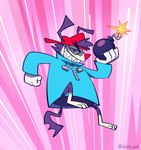 anthro backwards_hat blue_clothing blue_jacket blue_topwear bomb clothing explosives hat headgear headwear jacket male pink_background red_nose simple_background solo teeth topwear stellizard animaniacs animaniacs_(2020) anime-aniacs hulu warner_brothers wakko_warner inkblot mammal absurd_res hi_res