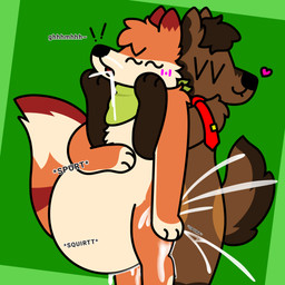 abdominal_bulge accessory anal anal_penetration anthro belly big_belly big_tail blush bodily_fluids brown_body brown_fur cum cum_from_mouth cum_from_nose cum_in_mouth cum_in_nose cum_inflation cum_inside cum_on_leg duo ejaculation excessive_cum excessive_genital_fluids fur genital_fluids genitals inflation kerchief knot knotted_penis knotting leaking_cum male male/male necktie orange_body orange_fur paws penetration penis sex tail doug_polaris axel_bridges dougpolaris canid canine canis fox mammal maned_wolf wolf 1:1 absurd_res hi_res