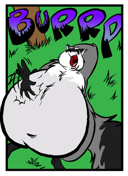 anthro black_body black_fur black_tail burping fur grass grey_body grey_fur lying male morbidly_obese morbidly_obese_anthro morbidly_obese_male multicolored_body multicolored_fur nude_anthro nude_male obese obese_anthro obese_male on_back onomatopoeia overweight overweight_anthro overweight_male palm_tree pink_tongue plant red_insides resting solo sound_effects tail text tongue tree uvula weight_gain white_body white_face white_fur dutch_(artist) mammal procyonid raccoon 2011 colored comic
