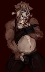 ahegao anthro blue_eyes blushing_profusely bodily_fluids brown_body brown_fur bulge_fondling clothing fangs fondling_self fur hypnosis looking_pleasured male mind_control open_mouth overweight saliva saliva_string shirt slightly_chubby solo spandex_legwear tank_top teeth tongue tongue_out topwear guwu ludd mammal procyonid raccoon hi_res