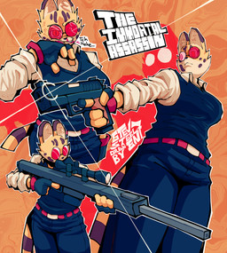 4_fingers anthro assassin big_breasts black_bottomwear black_clothing black_gloves black_handwear black_nose black_pants black_topwear black_vest blood blood_in_mouth bodily_fluids bottomwear breasts broken_glasses brown_ear_tips brown_spots brown_stripes cleaning_self clothing dipstick_ears ear_markings ellipsis eyelashes eyewear female fingerless_gloves fingers fur gesture glasses glistening_gun gloves gun half-closed_eyes hand_gesture handgun handwear high-angle_view holding_gun holding_handgun holding_object holding_pistol holding_ranged_weapon holding_sniper_rifle holding_weapon inner_ear_fluff looking_at_viewer looking_down low-angle_view markings multicolored_ears narrowed_eyes nosebleed orange_background pants pistol pointing pointing_gun psychedelic ranged_weapon red_eyewear red_glasses rifle round_glasses shadow shirt silhouette simple_background sniper_rifle solo spots spotted_head standing striped_markings striped_tail stripes sunglasses tail tail_markings tan_clothing tan_shirt tan_topwear text topwear triangle_nose tuft vest weapon white_inner_ear_fluff wounded yellow_body yellow_fur stevsteelen amar_(stevsteelen) felid feline mammal serval 2024 colored english_text hi_res shaded signature warm_colors