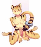 abs anthro balls biceps erection feet femboy fur genitals male nipples nude penis ribbons sitting smile solo rokito felid feline mammal absurd_res digital_media_(artwork) hi_res shaded