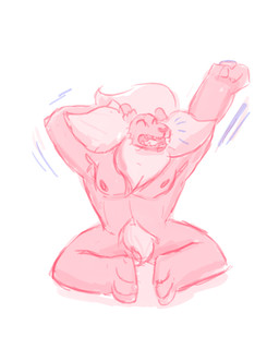 anthro anthrofied armpit_hair body_hair eyes_closed fur genitals heart_nose heart_symbol male mane muscular muscular_anthro muscular_male navel nipples nude open_mouth pecs penis pink_body pink_fur pink_mane pink_nose pubes sharp_teeth simple_background sitting solo stretching teeth tongue white_background yawn hickeybickeyboo cartoon_network steven_universe lion_(steven_universe) felid lion mammal pantherine 2015 digital_media_(artwork) sketch
