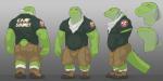 2:1 alligator alligatorid anthro clothed clothing crocodilian digital_media_(artwork) gradient_background hi_res luvbites male model_sheet muscular muscular_male reptile scalie shaded shirt simple_background solo text text_on_clothing text_on_shirt text_on_topwear topwear vincent_(luvbites) wolfy-nail yellow_sclera