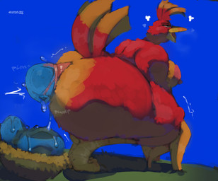 anthro beak big_breasts big_butt breasts butt crouching egg feathers female huge_butt nest overweight overweight_anthro overweight_female oviposition red_body red_feathers solo thick_thighs dreamywolfdd banjo-kazooie rareware kazooie avian bird breegull hi_res