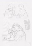 2023 ambiguous_gender anthro anthrofied beard beverage chin_scar claws clothed clothing comic container cup drinking_coffee ed_mortis eye_scar eyebrows facial_hair facial_scar finger_claws fluffalo_(fluffy_pony) fluffy_pony fluffy_pony_(species) fur graphite_(artwork) greyscale group half-closed_eyes holding_beverage holding_container holding_cup holding_object human humanoid_hands male male_anthro mammal mane monochrome muscular muscular_anthro muscular_male narrowed_eyes pencil_(artwork) quills_(anatomy) ringed_eyes scar sharp_teeth shirt simple_background sitting snout snout_scar steam sweater sweater_vest teeth thick_eyebrows topwear traditional_media_(artwork) trio underbite vest watermark white_background xeno_(ed_mortis)