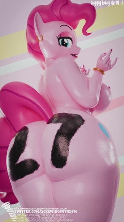 anthro anthrofied areola ass_clapping big_breasts big_butt body_writing bodypaint bouncing bouncing_butt breast_jiggle breasts bubble_butt butt butt_focus butt_jiggle butt_ripples eyeshadow female glistening glistening_arms glistening_body glistening_breasts glistening_butt glistening_eyeshadow glistening_face glistening_hair glistening_tail glistening_thighs hair jiggle_physics jiggling legs_together looking_at_viewer looking_back looking_back_at_viewer low-angle_view makeup nude nude_female pink_body pink_breasts pink_eyeshadow shaking_butt solo tail thick_thighs three-quarter_view twerking wide_hips writing_on_butt screwingwithsfm third-party_edit nibv friendship_is_magic hasbro my_little_pony pinkie_pie_(mlp) equid equine horse mammal pony 3d_(artwork) 3d_animation 4k 9:16 absurd_res animated digital_media_(artwork) hi_res huge_filesize short_playtime sound video