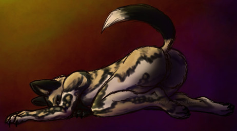 all_fours anthro ass_up dark female genitals nude raised_tail solo tail vulva crysoukas african_wild_dog canid canine mammal 2010 traditional_media_(artwork)