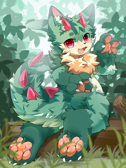 2_horns 4_fingers 4_toes anthro biped blush blush_lines chest_tuft fangs feet fingers fluffy fluffy_tail forest forest_background fur grass green_body green_fur hindpaw horn inner_ear_fluff kemono kneeling leaf log looking_at_viewer looking_back looking_back_at_viewer male multicolored_body multicolored_fur nature nature_background neck_tuft open_mouth open_smile outside pawpads paws pink_eyes plant rear_view red_eyes shrub smile smiling_at_viewer solo spiked_tail spikes spikes_(anatomy) tail tan_body tan_fur teeth toes tree tuft two_tone_body two_tone_fur wood hlg7777 canid canine canis mammal wolf 2025 3:4 cel_shading chinese_description digital_drawing_(artwork) digital_media_(artwork) full-length_portrait hi_res portrait shaded soft_shading translated_description wallpaper
