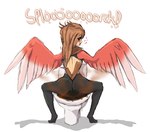 absurd_res anthro brown_hair feces female floofykinkumiho generation_1_pokemon hair hi_res human mammal nintendo pokemon pokemon_(species) rear_view scatplay soiling solo sound_effects spearow stink_clouds toilet wings