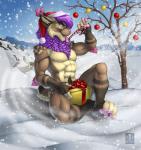 2014 abs anthro arm_tuft athletic biceps big_muscles biped body_hair brown_body brown_fur candy candy_cane christmas clothing dessert dick_in_a_box digital_media_(artwork) elbow_tuft felid feline food fur hairy happy_trail hat headgear headwear holidays lynx male mammal mane muscular muscular_anthro muscular_male muscular_thighs nude outside paws pecs pom_hat pubes sitting snow snowing snowscape solo strobes suggestive tuft vallhound winter