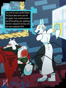age_difference angry anthro bent_over bodily_fluids bottomwear bottomwear_down butt butt_slap clothed clothing corporal_punishment crying dialogue duo female furniture hand_on_back hand_on_hip male older_female pants pants_down partially_clothed reddened_butt scolding slap spank_marks spank_marks_on_ass spanked_butt spanking spanking_focus table tears text underwear underwear_down younger_male azzriel deltarune undertale_(series) ralsei tasque_manager bovid caprine domestic_cat felid feline felis goat mammal robot_anthro 3:4 english_text hi_res