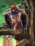 anthro anus balls bodily_fluids brown_body brown_fur clothing cum erection facial_scar fur genital_fluids genitals humanoid_genitalia humanoid_penis male muscular muscular_anthro muscular_male nude penis presenting scar simple_background solo itsminosart epic_games fortnite hajime_(fortnite) canid canine mammal raccoon_dog tanuki absurd_res hi_res