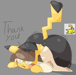 all_fours anthro ass_up big_butt black_ears black_tail blush blush_stickers brown_hair butt clothing coat cosplay_pikachu_(costume) dipstick_ears ear_markings eyewear female fur glasses hair hat headgear headwear huge_butt lab_coat long_ears long_tail lying multicolored_ears on_front open_mouth open_smile pigtails red_cheeks round_glasses smile spiral_glasses tail thick_thighs topwear two_tone_ears two_tone_tail yellow_body yellow_ears yellow_fur yellow_tail jurynav nintendo pokemon cosplay_pikachu_(character) pikachu_ph._d generation_1_pokemon pikachu pokemon_(species) hi_res reference_image