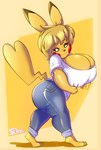 anthro big_breasts blonde_hair bottomwear breasts cleavage clothed clothing female hair huge_breasts mature_female pants solo solratic nintendo pokemon mary_(joaoppereiraus) generation_1_pokemon pikachu pokemon_(species) hi_res