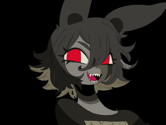 anthro black_background clothing female red_eyes sharp_teeth shirt simple_background solo teeth topwear 87sukiyaki lagomorph leporid mammal rabbit 2024 4:3 dated hi_res