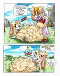 after_vore anthro belly big_belly blue_sky clothing female footwear fur gloves group handwear huge_belly oral_vore outside overweight shoes sitting sky text vore yellow_body yellow_fur young killboo sega sonic_the_hedgehog_(series) cream_the_rabbit vanilla_the_rabbit chao_(sonic) lagomorph leporid mammal rabbit 2023 english_text hi_res