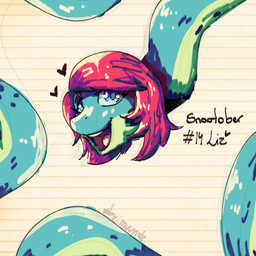 anthro biped blue_body blue_eyes female front_view green_body hair happy long_neck looking_at_viewer medium_hair open_mouth open_smile pattern_background pink_hair simple_background smile solo striped_background text by:_muun cavemanon_studios i_wani_hug_that_gator liz_farlane brachiosaurid brachiosaurus dinosaur macronarian prehistoric_species reptile saurischian sauropod sauropodomorph scalie 1:1 2025 absurd_res artist_name character_name colored headshot_portrait hi_res portrait shaded