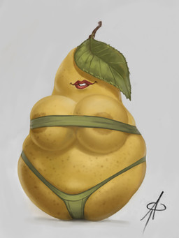 areola areola_slip bandeau big_breasts bikini_thong breasts clothing female food fruit lipstick makeup not_furry pear pear-shaped_figure plant skindentation solo swimwear topwear where_is_your_god_now why wide_hips unknown_artist elemental_creature flora_fauna food_creature living_fruit absurd_res hi_res source_request
