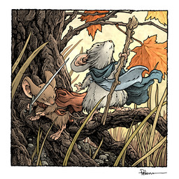 anthro cape cape_only clothing duo fur grass grey_body grey_fur holding_melee_weapon holding_object holding_staff holding_sword holding_weapon leaf looking_up male melee_weapon mostly_nude outside plant red_cape red_clothing staff standing sword tree weapon david_petersen mouse_guard kenzie_(mouse_guard) saxon_(mouse_guard) mammal mouse murid murine rodent 1:1